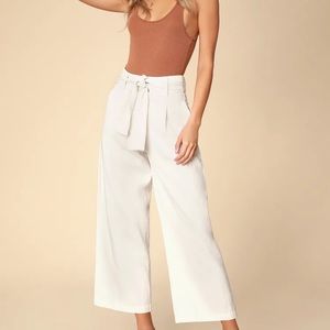 Now or Never Off-White Tie-Waist Cropped Wide-Leg Pants